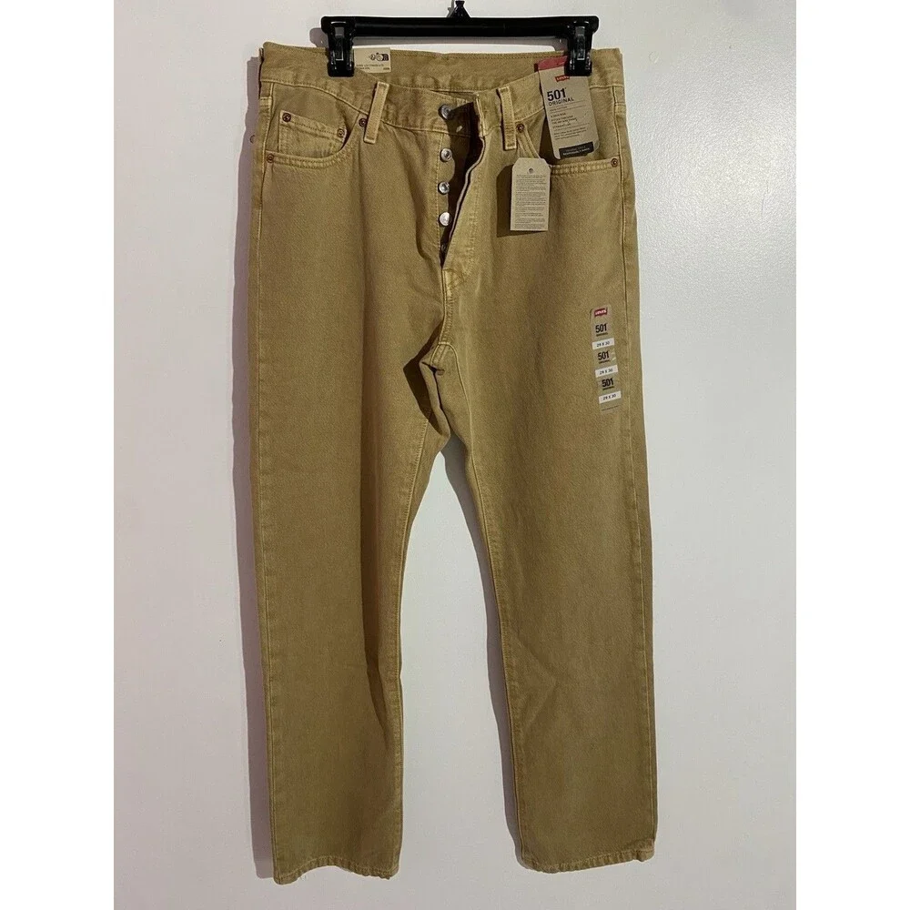Levis 501 Jeans Mens 29x30 Original‎ Button Fly Mustard Brown Straight Cowboy